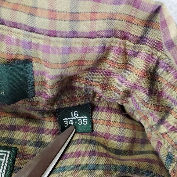 Vtg Hathaway Shirt Mens 16 34/35 Brown Plaid Country Check Button Up - Picture 3 of 8